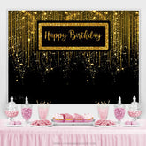 Lofaris Gold Glitter Black Luxurious Happy Birthday Backdrop